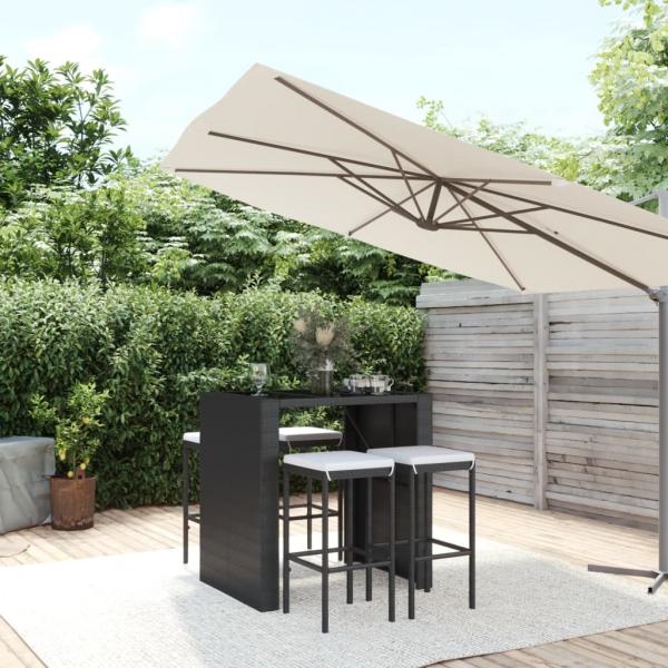 ARDEBO.de - 5-tlg. Gartenbar-Set mit Kissen Schwarz Poly Rattan