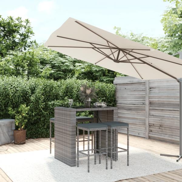 ARDEBO.de - 5-tlg. Gartenbar-Set mit Kissen Grau Poly Rattan