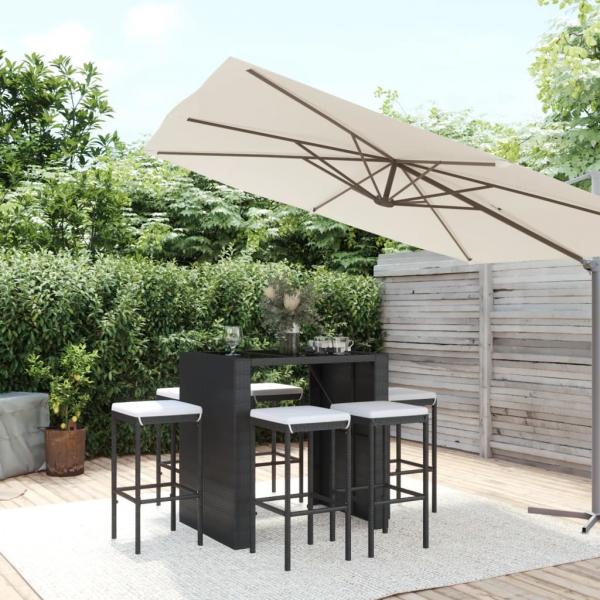 ARDEBO.de - 7-tlg. Gartenbar-Set mit Kissen Schwarz Poly Rattan