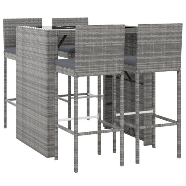 5-tlg. Gartenbar-Set mit Kissen Grau Poly Rattan