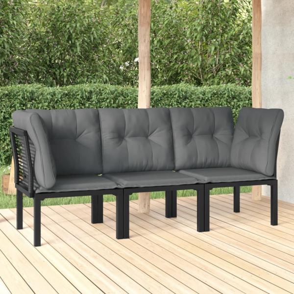 ARDEBO.de - 3-tlg. Garten-Lounge-Set Schwarz und Grau Poly Rattan