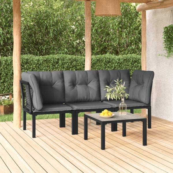 ARDEBO.de - 4-tlg. Garten-Lounge-Set Schwarz und Grau Poly Rattan