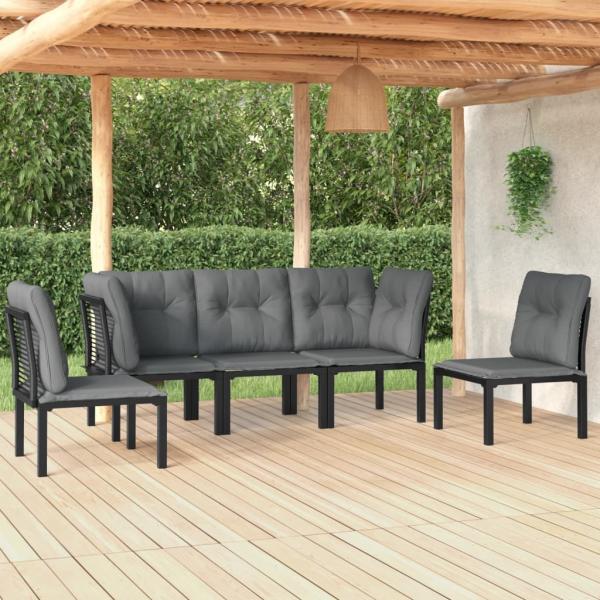 ARDEBO.de - 5-tlg. Garten-Lounge-Set Schwarz und Grau Poly Rattan