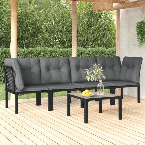 ARDEBO.de - 5-tlg. Garten-Lounge-Set Schwarz und Grau Poly Rattan