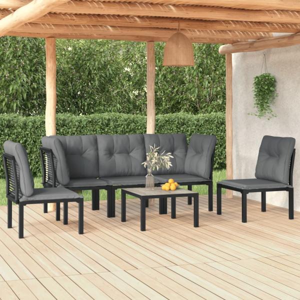 ARDEBO.de - 6-tlg. Garten-Lounge-Set Schwarz und Grau Poly Rattan