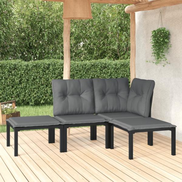 ARDEBO.de - 4-tlg. Garten-Lounge-Set Schwarz und Grau Poly Rattan