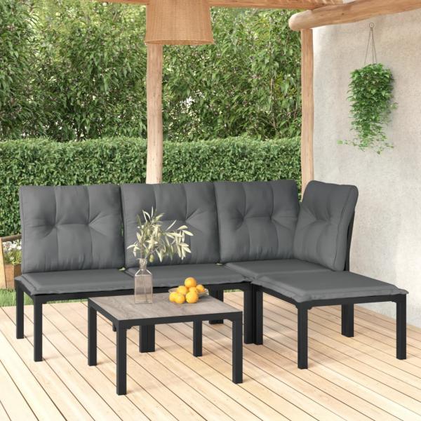 ARDEBO.de - 5-tlg. Garten-Lounge-Set Schwarz und Grau Poly Rattan