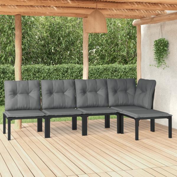 ARDEBO.de - 5-tlg. Garten-Lounge-Set Schwarz und Grau Poly Rattan