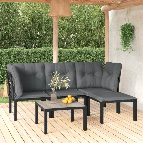 ARDEBO.de - 5-tlg. Garten-Lounge-Set Schwarz und Grau Poly Rattan