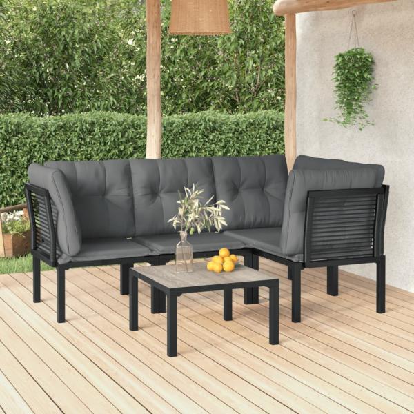 ARDEBO.de - 5-tlg. Garten-Lounge-Set Schwarz und Grau Poly Rattan