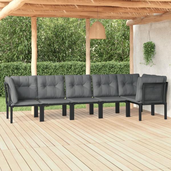 ARDEBO.de - 6-tlg. Garten-Lounge-Set Schwarz und Grau Poly Rattan