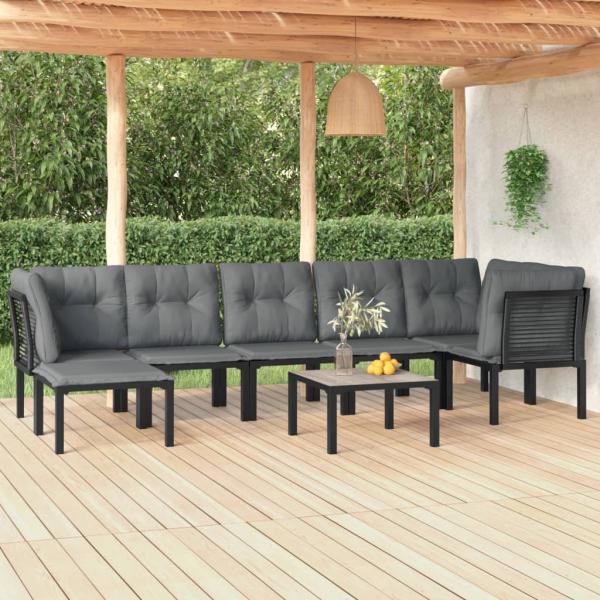 ARDEBO.de - 8-tlg. Garten-Lounge-Set Schwarz und Grau Poly Rattan