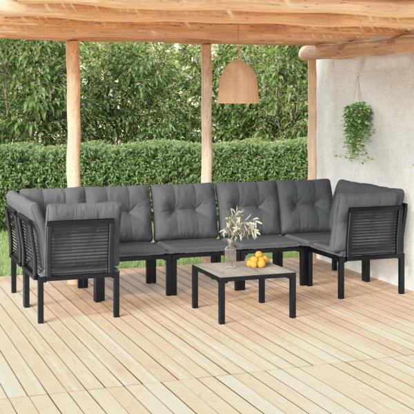 ARDEBO.de - 8-tlg. Garten-Lounge-Set Schwarz und Grau Poly Rattan