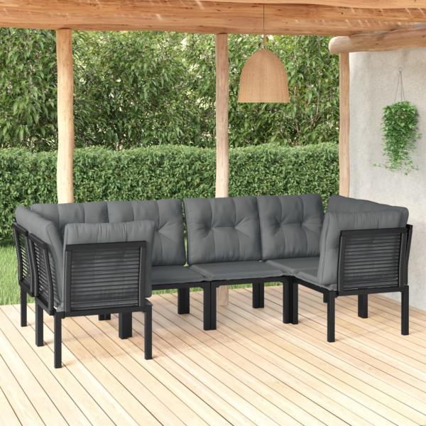 ARDEBO.de - 6-tlg. Garten-Lounge-Set Schwarz und Grau Poly Rattan