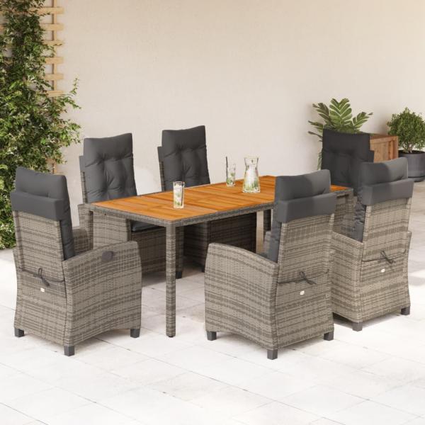 ARDEBO.de - 7-tlg. Garten-Essgruppe mit Kissen Grau Poly Rattan