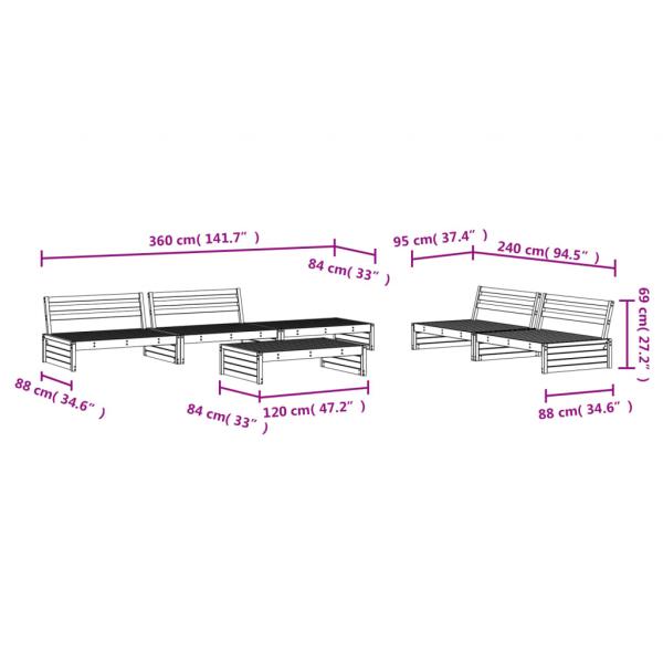 6-tlg. Garten-Lounge-Set Massivholz Kiefer