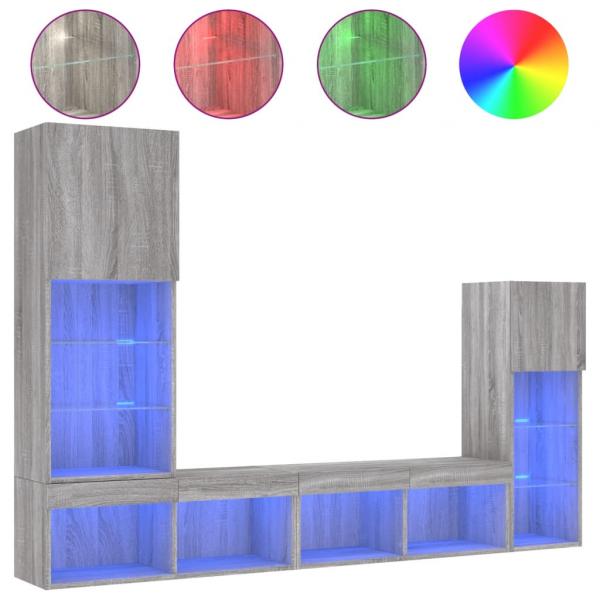 4-tlg. Wohnwand mit LED-Beleuchtung Grau Sonoma Holzwerkstoff