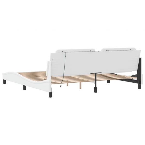 Bettgestell mit LED Weiß 200x200 cm Kunstleder