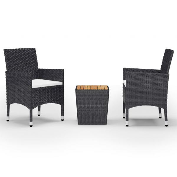 3-tlg. Bistro-Set Poly Rattan und Massivholz Schwarz