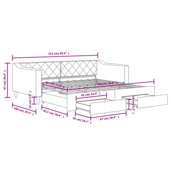 Tagesbett Ausziehbar mit Schubladen Dunkelgrau 90x190 cm Stoff