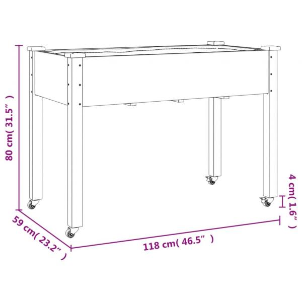 Pflanzkübel mit Einsatz und Rollen 118x59x80cm Massivholz Tanne