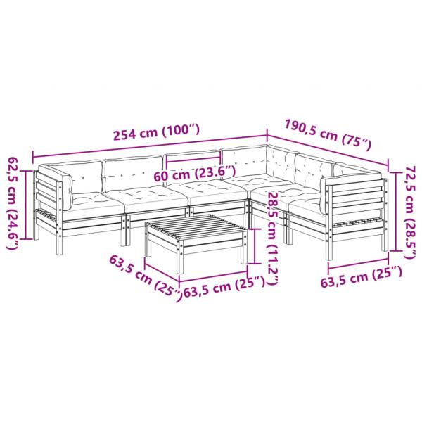 7-tlg. Garten-Sofagarnitur mit Kissen Massivholz Douglasie