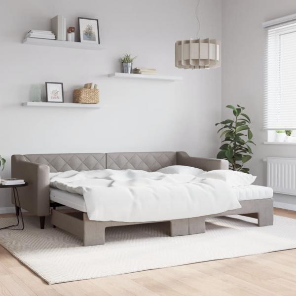 ARDEBO.de - Tagesbett Ausziehbar mit Matratzen Taupe 90x200 cm Stoff