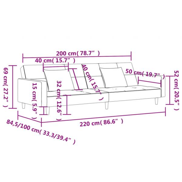 Schlafsofa 2-Sitzer mit 2 Kissen Creme Stoff