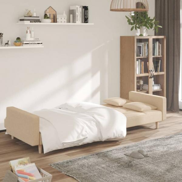 Schlafsofa 2-Sitzer mit 2 Kissen Creme Stoff