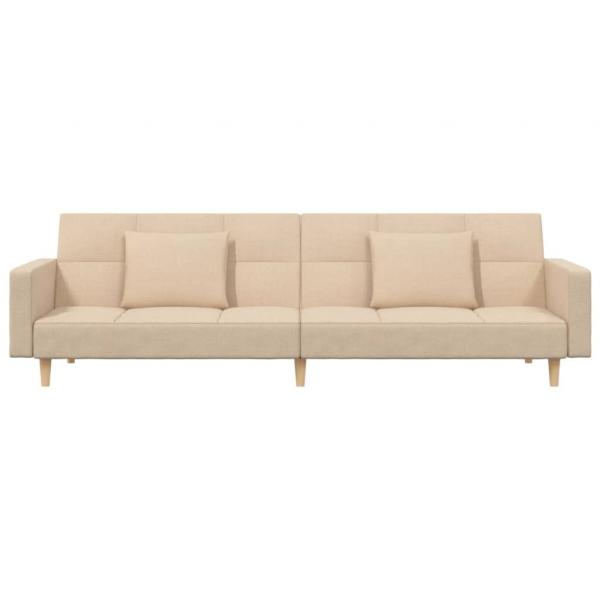 Schlafsofa 2-Sitzer mit 2 Kissen Creme Stoff