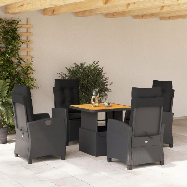 ARDEBO.de - 5-tlg. Garten-Essgruppe mit Kissen Schwarz Poly Rattan