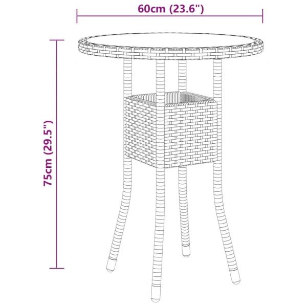 3-tlg. Bistro-Set Poly-Rattan und Hartglas Schwarz