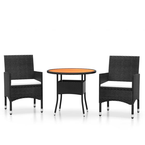 3-tlg. Bistro-Set Poly-Rattan und Massivholz Schwarz