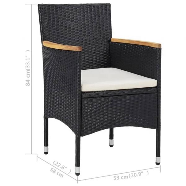 3-tlg. Garten-Essgruppe Poly Rattan und Massivholz Schwarz