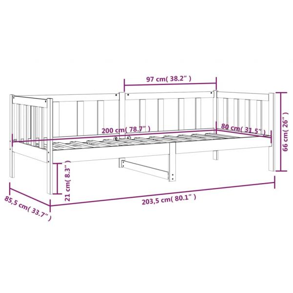 Tagesbett ohne Matratze Weiß 80x200 cm Massivholz Kiefer