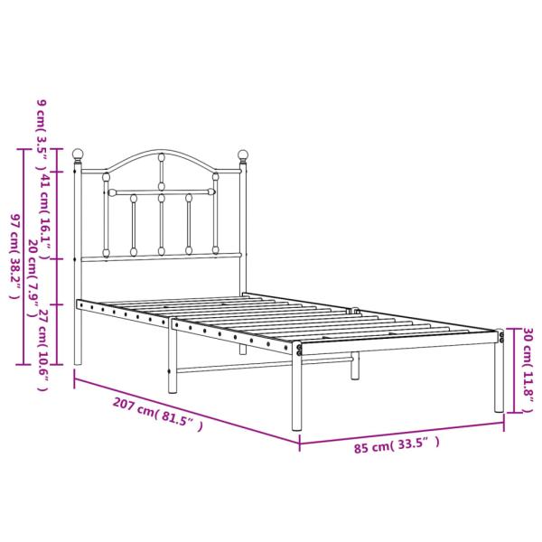 Bettgestell mit Kopfteil Metall Schwarz 80x200 cm