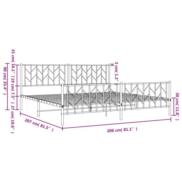 Bettgestell mit Kopf- und Fußteil Metall Schwarz 200x200 cm