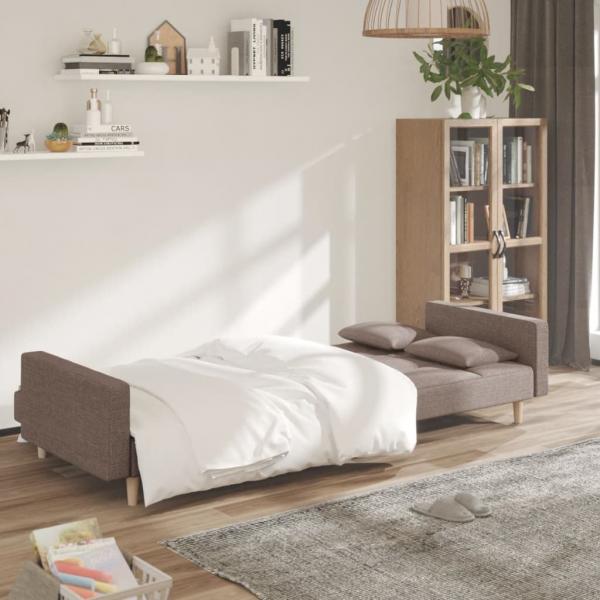 Schlafsofa 2-Sitzer mit 2 Kissen Taupe Stoff