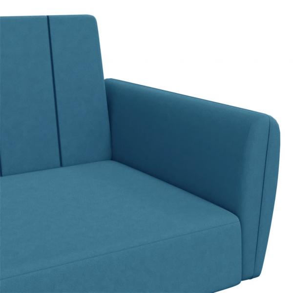 Schlafsofa 2-Sitzer mit Fußhocker Blau Samt