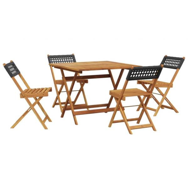 5-tlg. Garten-Essgruppe Schwarz Poly Rattan und Massivholz