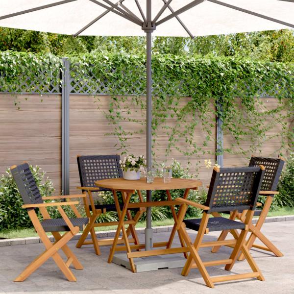 ARDEBO.de - 5-tlg. Garten-Essgruppe Schwarz Poly Rattan und Massivholz