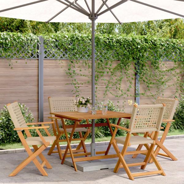 ARDEBO.de - 5-tlg. Garten-Essgruppe Beige Poly Rattan und Massivholz