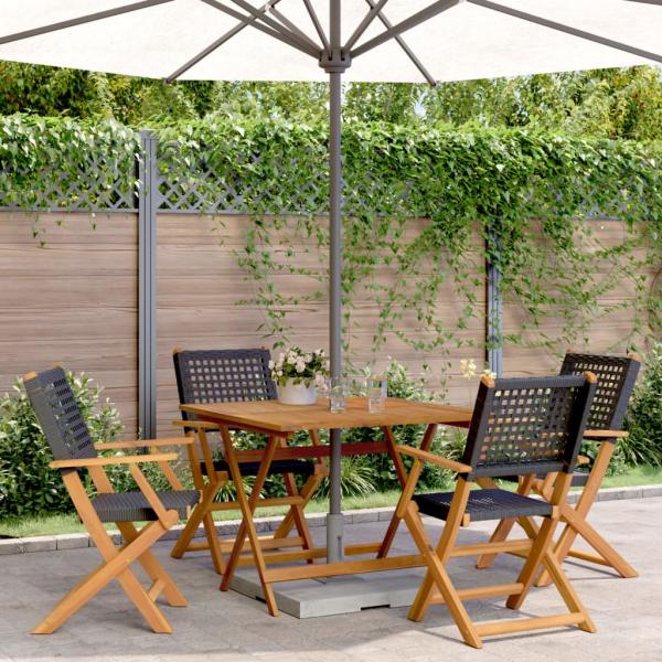 ARDEBO.de - 5-tlg. Garten-Essgruppe Schwarz Poly Rattan und Massivholz