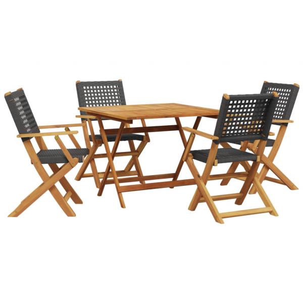 5-tlg. Garten-Essgruppe Schwarz Poly Rattan und Massivholz