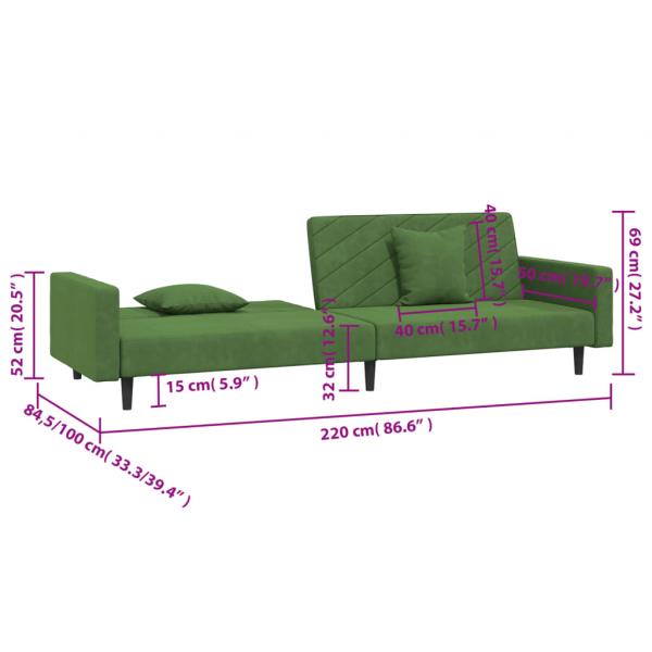 Schlafsofa 2-Sitzer mit 2 Kissen Dunkelgrün Samt