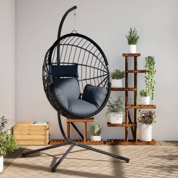 ARDEBO.de - Hängesessel Ei-Design mit Ständer Anthrazit Rattan und Stahl