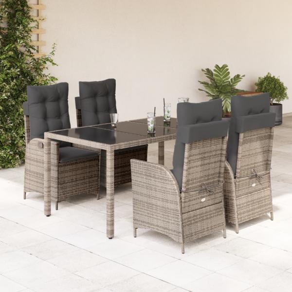 ARDEBO.de - 5-tlg. Garten-Essgruppe mit Kissen Grau Poly Rattan