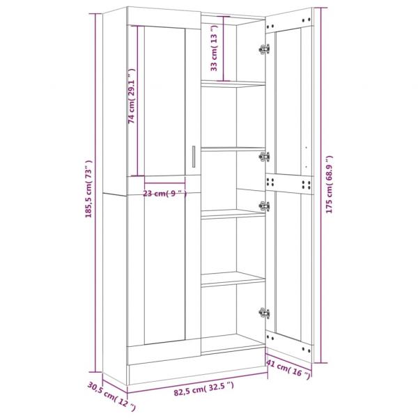 Vitrinenschrank Grau Sonoma 82,5x30,5x185,5 cm Holzwerkstoff