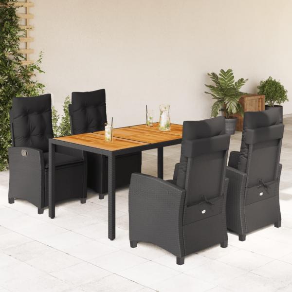 ARDEBO.de - 5-tlg. Garten-Essgruppe mit Kissen Schwarz Poly Rattan