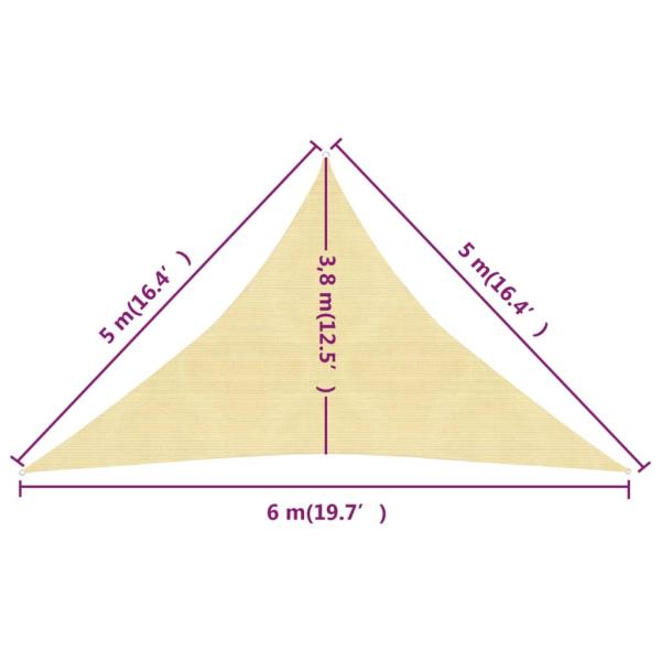 Sonnensegel 160 g/m² Beige 5x5x6 m HDPE